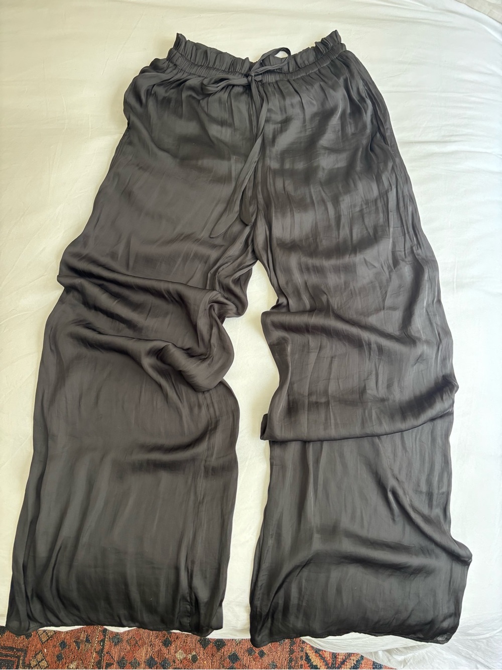 Lush Black Silky High-Waisted Wide Leg Pants